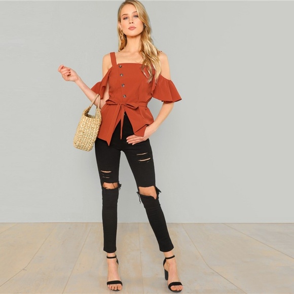 rust cold shoulder top - Picture 8 of 9